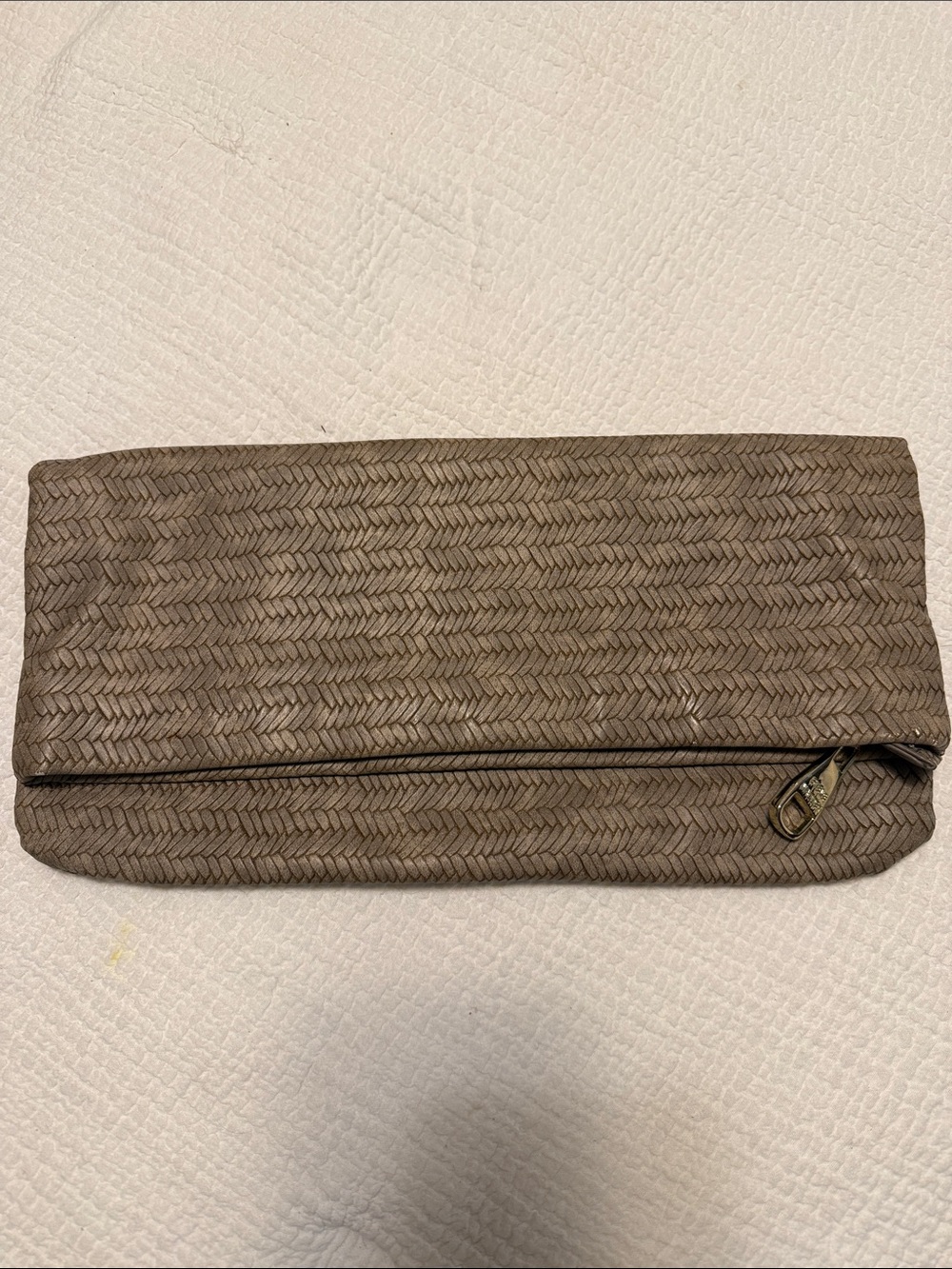 Steve Madden Faux Woven Taupe Clutch